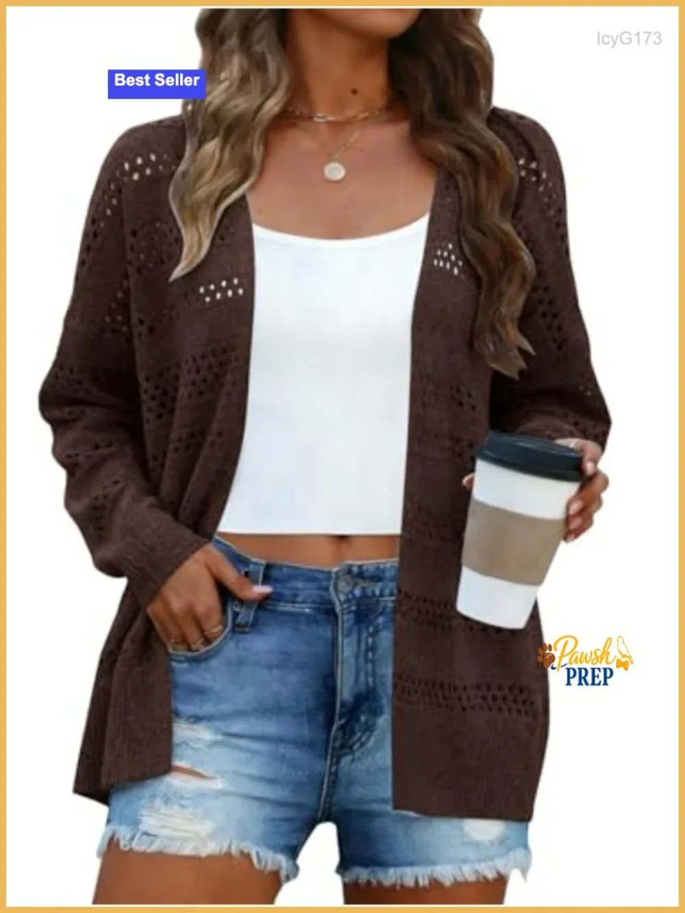 Women's Crochet Cardigan Sweater Lightweight Open Front Long Sleeve